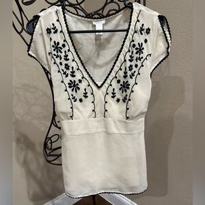 2 piece Sheer blouse, black embroidery with tie in back and cami/shell